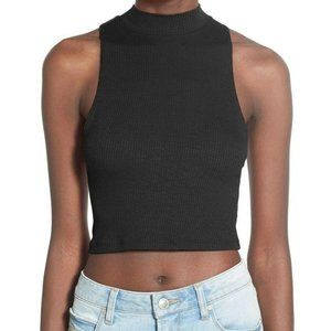 bp Nordstrom black mock neck ribbed knit cropped sleeveless tank top extra large